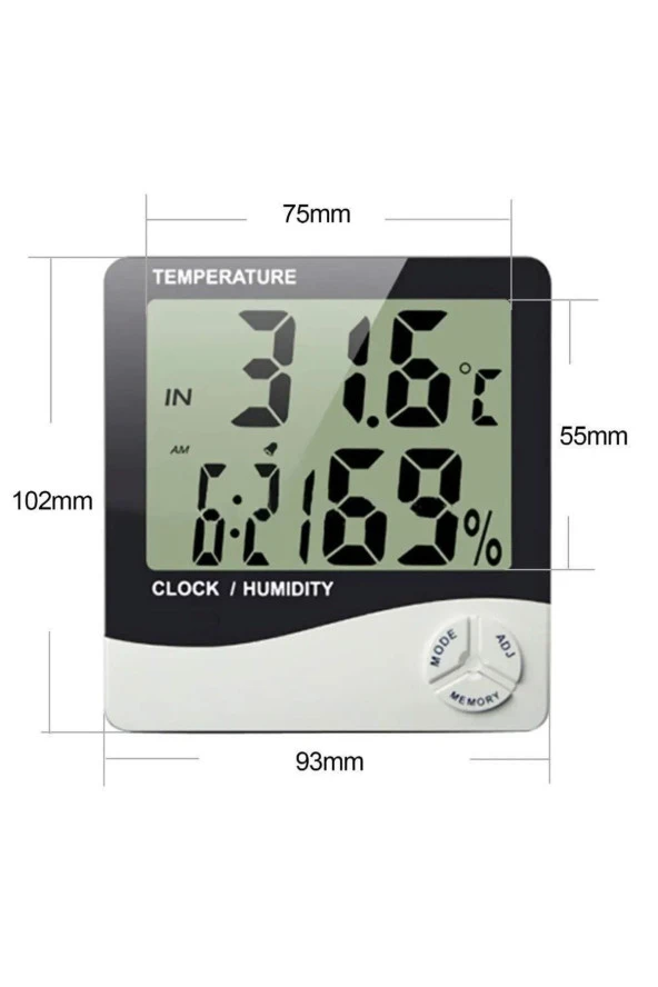 Dijital Ekranlı Termometre Saat - Alarm, Sıcaklık, Nem Ölçer Masa Saati - Resim 4