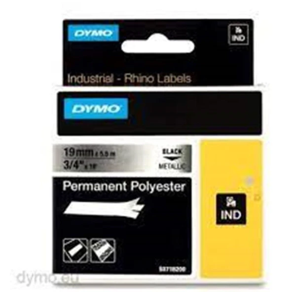Dymo 18487 RhinoPro Sabit Polyester Şerit 19mm X 5,5m Metalik Gri-Siyah - 2