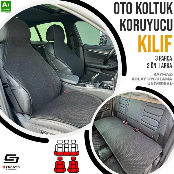 S-Dizayn Oto Koltuk Koruyucu Kılıf Siyah Universal 2+1 Parça Ön Arka A+ Kalite - 1