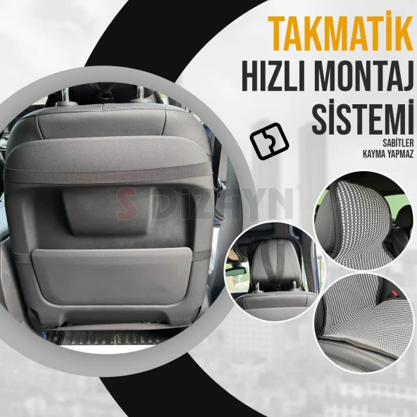 S-Dizayn Oto Koltuk Koruyucu Kılıf Çizgili Füme Beyaz Universal 2+1 Parça Ön Arka A+ Kalite - 2