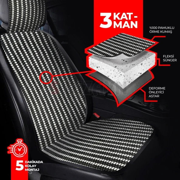 S-Dizayn Oto Koltuk Koruyucu Kılıf Çizgili Füme Beyaz Universal 2+1 Parça Ön Arka A+ Kalite - 4