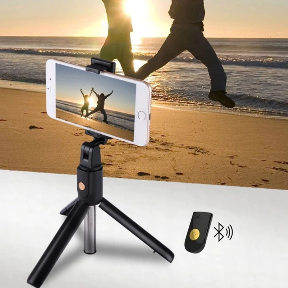 Sabitlenebilir Cep Telefon Tutucu Ayarlanabilir Taşınabilir 3 Ayaklı Tripod Selfie Çubuğu (44DEX34)