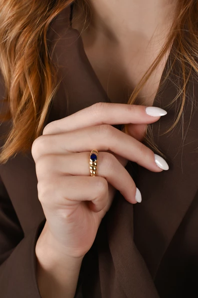 ÇG Yzk180 Lacivert Taşlı Altın Yüzük - 2