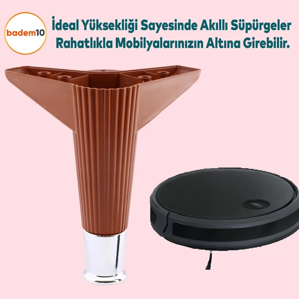Elista Mobilya Ayağı Sehpa Tv Ünitesi Ayakları Yükseltici 15 Cm Ceviz Krom - 5