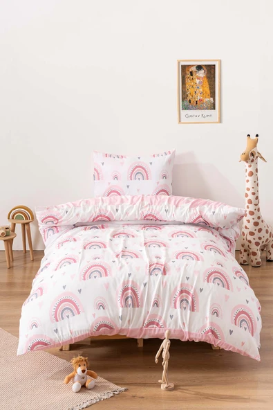 Pastel Gökkuşağı Çift Taraflı Çocuk Nevresim Takımı Polycotton