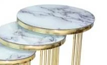 Brc Eko  13385 C Zigon eyaz Mermer Desen Gold Pirinç Kaplama Metal Ayak El Yapım - 2