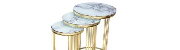Brc Eko  13385 C Zigon eyaz Mermer Desen Gold Pirinç Kaplama Metal Ayak El Yapım - 3