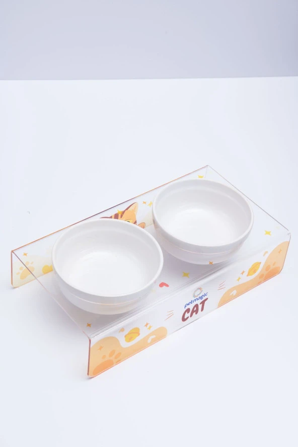 PetMagic Akrilik Pleksi Evcil Hayvan Renkli Seramik Kaseli Mama ve Su Kabı - Şeffaf Cat - Resim 3