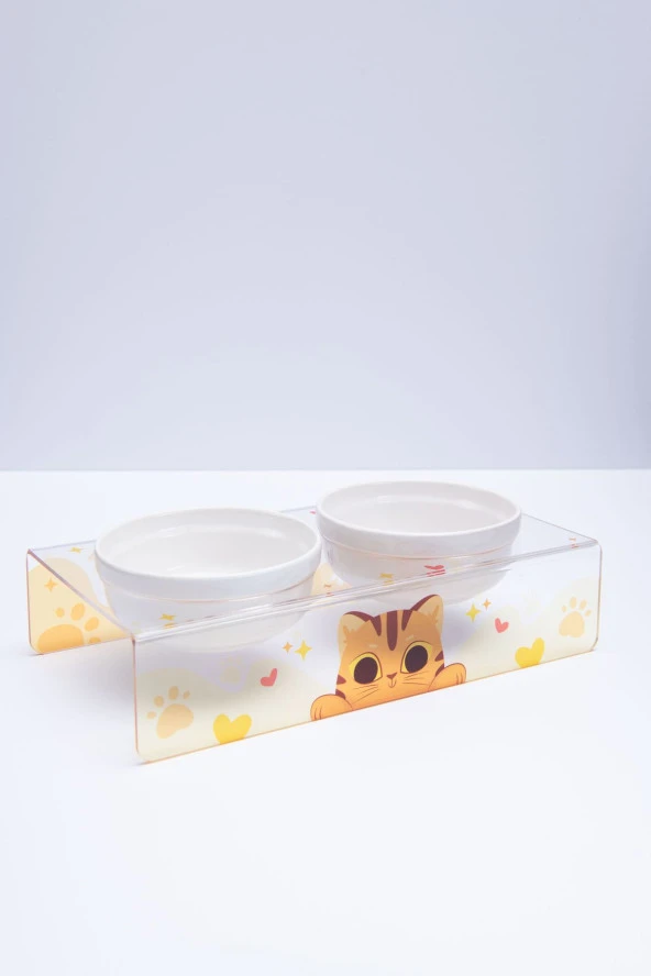 PetMagic Akrilik Pleksi Evcil Hayvan Renkli Seramik Kaseli Mama ve Su Kabı - Şeffaf Cat - Resim 4
