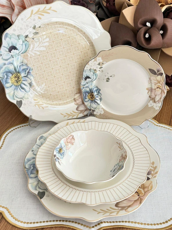 24 Parça 6 Kişilik Chocolate Rose Yemek Takımı