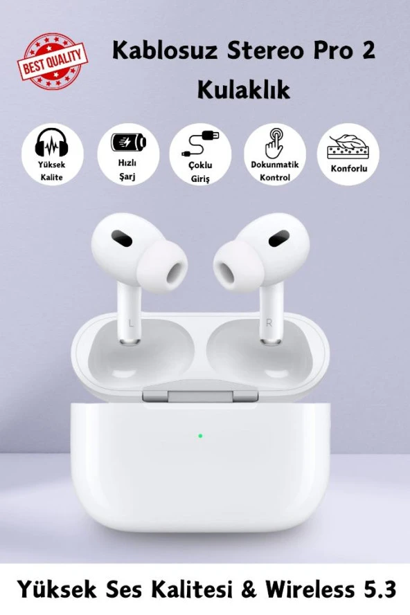 Pro 2. Nesil Airpods2 Kablosuz Kulakiçi Bluetooth Kulaklık Mikrofonlu Magsafe Android İos Uyumlu ürün görseli