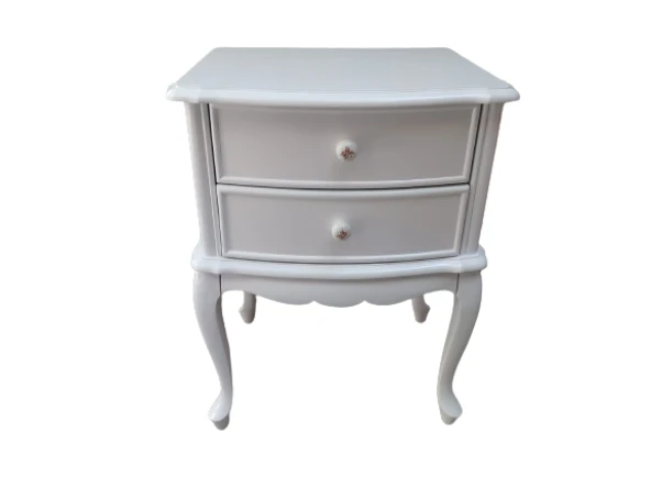 Komodin 18492 Klasik Model Bombe Kayın Aslan Ayak 2 Çek Parlk Beyaz Porselen Kulp