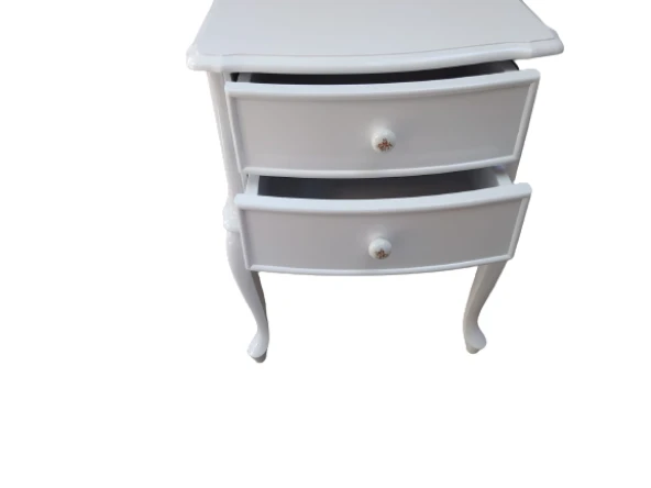 Komodin 18492 Klasik Model Bombe Kayın Aslan Ayak 2 Çek Parlk Beyaz Porselen Kulp - 2