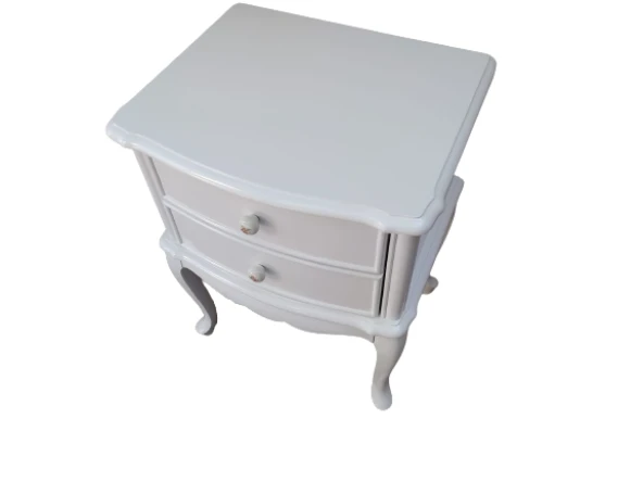 Komodin 18492 Klasik Model Bombe Kayın Aslan Ayak 2 Çek Parlk Beyaz Porselen Kulp - 3