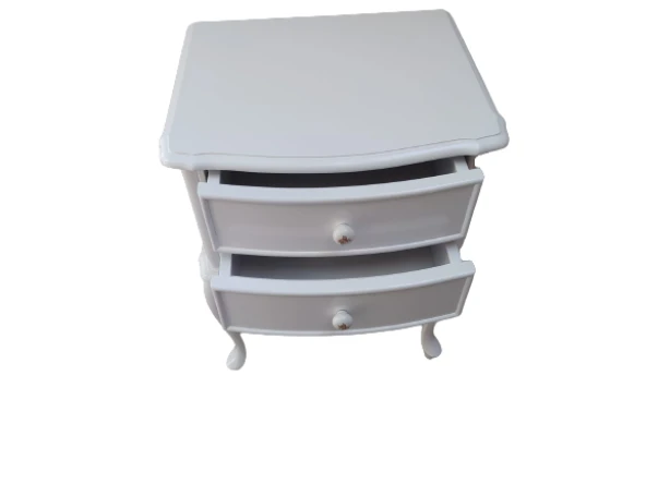 Komodin 18492 Klasik Model Bombe Kayın Aslan Ayak 2 Çek Parlk Beyaz Porselen Kulp - 5