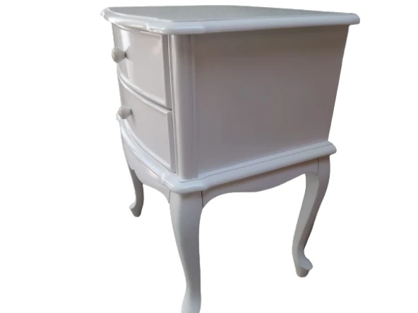 Komodin 18492 Klasik Model Bombe Kayın Aslan Ayak 2 Çek Parlk Beyaz Porselen Kulp - 6