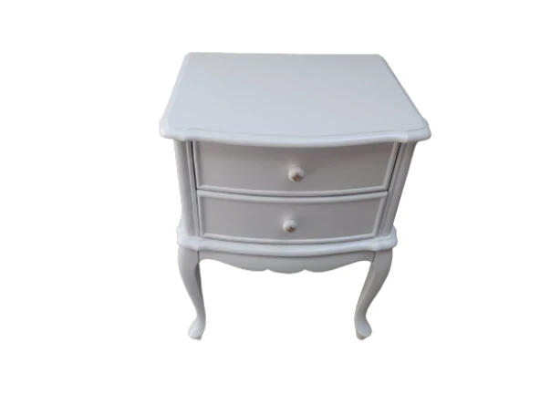 Komodin 18492 Klasik Model Bombe Kayın Aslan Ayak 2 Çek Parlk Beyaz Porselen Kulp - 7