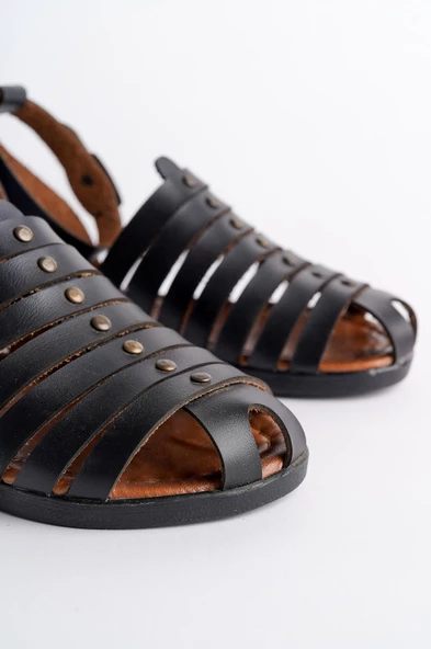 Muggo RUSSELL Garantili Rahat Kalıp Kemer Detaylı Deri Günlük Kadın Sandalet - 8