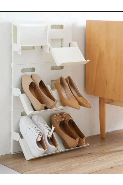 1 Adet   Lyon Krem Ayakkabı Rafı Dikey İstiflenebilir Çok Katmanlı Yerden Tasarruflu Raf - Resim 5