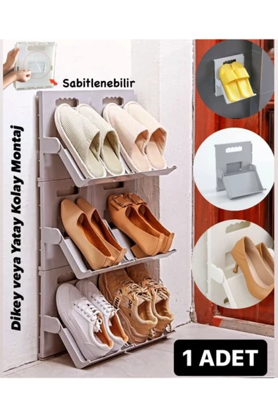 1 Adet Lyon Gri Ayakkabı Rafı Dikey Istif Banyo Terlik Kutusu Ayakkabılık Raf Kapı Önü ürün görseli