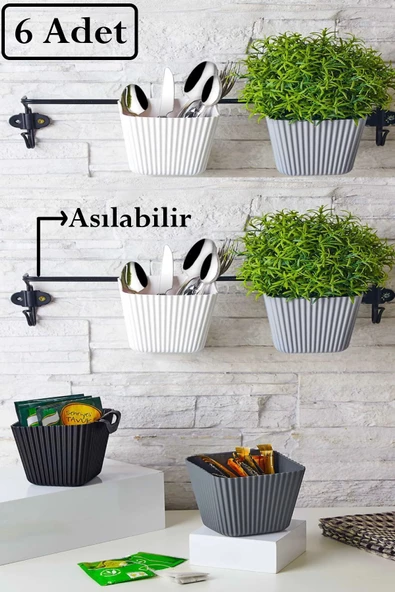 6 Adet Asılabilir Dekoratif Kaşıklık Baharatlık ve Çiçeklik Kaktüs Saksısı