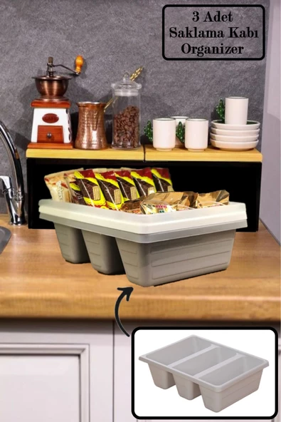 3 Adet Roma 3 Bölmeli Dolap Içi Düzenleyici Çekmece Içi Organizer Ikramlık Çay Şeker Kutusu
