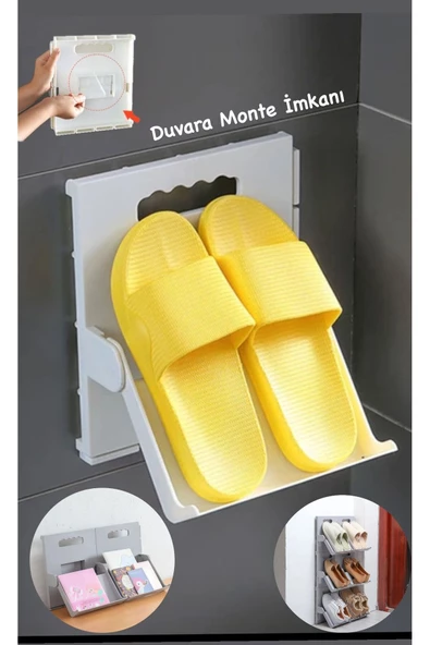 Lyon 1 Adet Ayakkabı Rafı Krem - Dikey Istiflenebilir Çok Katmanlı Yerden tasarruflu Raf ürün görseli