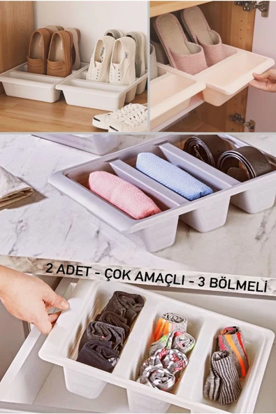 2 Adet Roma Çok Amaçlı Çekmece İçi Düzenleyici Çorap Kemer Terlik Kutusu