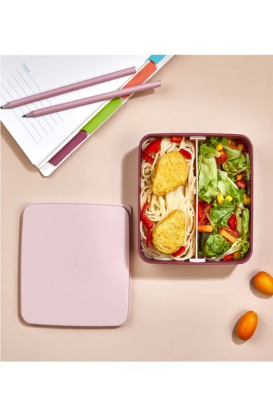 Kare 2 Kat Yemek Saklama Kabı Beslenme Kutusu Seti Sporcu Diyet Öğrenci Fitness Okul Sefer Tası - 3