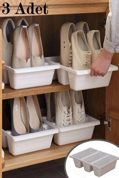 3 Adet Roma Ayakkabı Rampası Terlik Düzenleyici 3 Bölmeli Kutu Dikey Rampa Bölmeli Ayakkabılık - Resim 2
