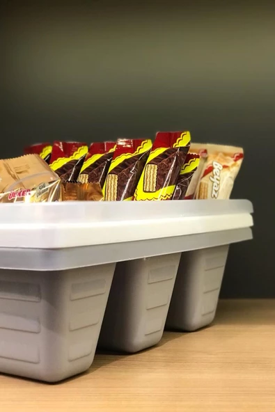 3 Adet Roma 3 Bölmeli Dolap Içi Düzenleyici Çekmece Içi Organizer Ikramlık Çay Şeker Kutusu - 3