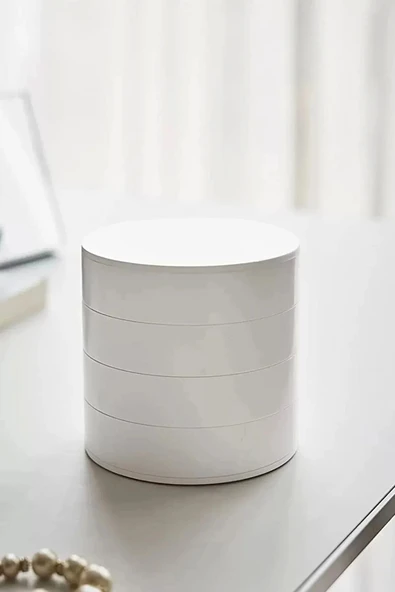 İkili Set 7 Bölmeli Ve Döner Takı Organizeri Makyaj Fırçası Ve Kozmetik Düzenleyici Beyaz - Resim 6