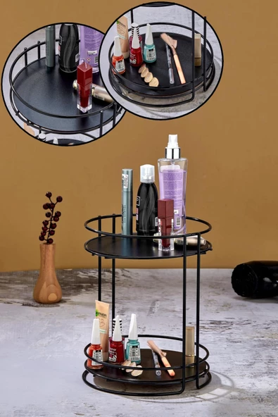 2 Katlı Oval Banyo Kozmetik Takı Düzenleyici Çok Amaçlı Organizer Servis Sunum Tepsisi Ikramlık