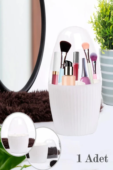 2 Adet 7 Bölmeli Siyah + Beyaz Makyaj Fırçası Ve Kozmetik Düzenleyici Şeffaf Kapaklı Organizer - 3