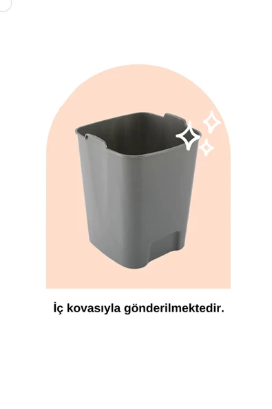 5 Litre Koyu Gri Kare Pedallı Çöp Kovası - Mutfak Tezgah Üstü, Banyo Ve Ofis İçin Çöp Kovası - 2