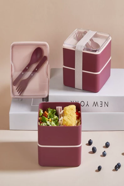 2 Adet Kare 2 Katlı 1013 Lunch Box Yemek Saklama Kabı Beslenme Kutusu Seti Sporcu Öğrenci Diyet Kabı - 4