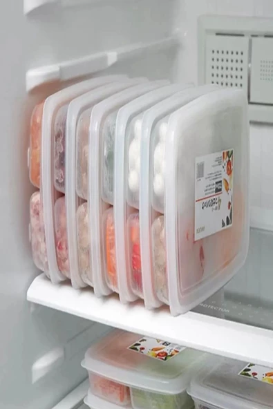 8 Adet Dondurulmuş 400 ml 4 Bölmeli Öğünlük Et Sebze Saklama Kabı - Kıyma Tavuk Buzluk Organizer - 5