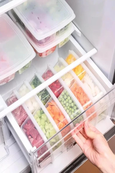 8 Adet 2 Boy Porsiyon Bölmeli Saklama Kabı Seti - 4 4 Buzluk Et Kıyma Kurban Seti - Resim 3