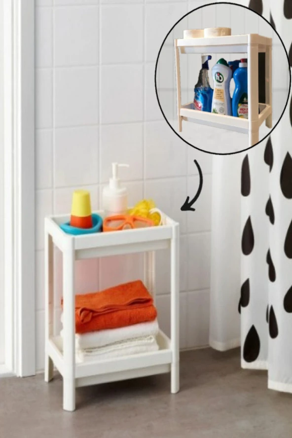 2 Katlı Beyaz Vesken Düzenleyici Raf Banyo Dolabı Mutfak Tezgah ve Evye Altı Deterjanlık - Resim 2