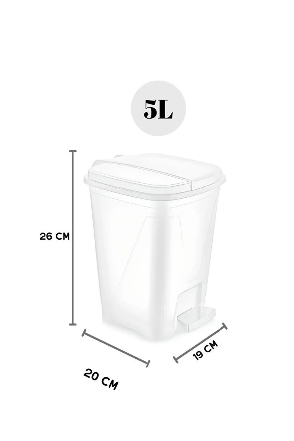 5 Litre Beyaz Kare Pedallı Çöp Kovası - Mutfak Tezgah Üstü, Banyo Ve Ofis İçin Çöp Kovası ürün görseli
