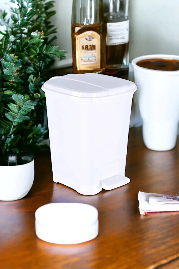 5 Litre Beyaz Kare Pedallı Çöp Kovası - Mutfak Tezgah Üstü, Banyo Ve Ofis İçin Çöp Kovası - Resim 3