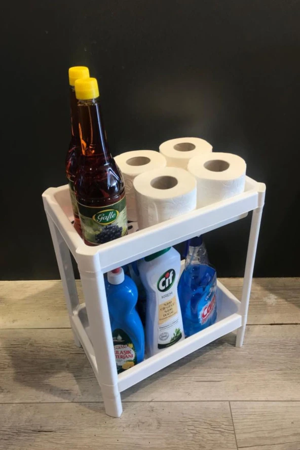 2 Katlı Beyaz Vesken Düzenleyici Raf Banyo Dolabı Mutfak Tezgah ve Evye Altı Deterjanlık - Resim 4