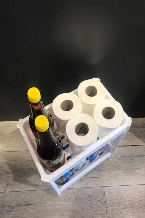 2 Katlı Beyaz Vesken Düzenleyici Raf Banyo Dolabı Mutfak Tezgah ve Evye Altı Deterjanlık - Resim 5