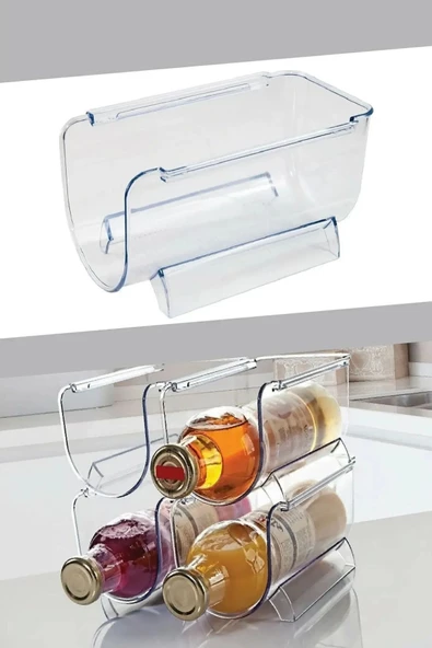 3 Adet Dolap Içi Şişe Organizeri Üst Üste Eklenebilir Buzdolabı Düzenleyici - Içecek Istifleyici - Resim 2