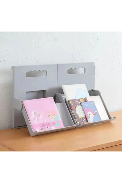 2'li Gri Kitaplık Kitap Dergi Rafı Gazetelik Kütüphane - 2