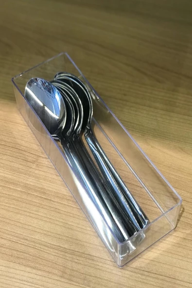 4 Katlı Şeffaf Çeyizlik Çatal Kaşık Düzenleyici Kutu - Çekmece Veya Dolap İçi İstif Organizer - 4