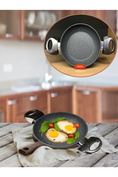 Granit 18 Cm Tekli Sahan Siyah - Sahanda Omlet Çift Kulplu Kahvaltı Sos Tavası