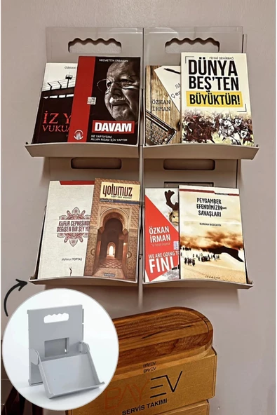 Lyon 6 Adet Kitaplık Gri Istiflenebilir Kitap Dergi Broşür dosya rafı - Okul Ve Işyerleri - 2