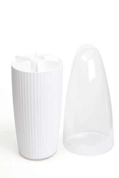 3 Adet 7 Bölmeli Makyaj Fırçası Ve Kozmetik Düzenleyici Şeffaf Kapaklı Toparlayıcı Organizer Beyaz - Resim 4