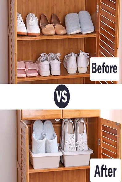 10 Adet Roma 3 Bölmeli Ayakkabı Terlik Organizer Dikey Rampa Ayakkabılık Kutusu - Resim 2